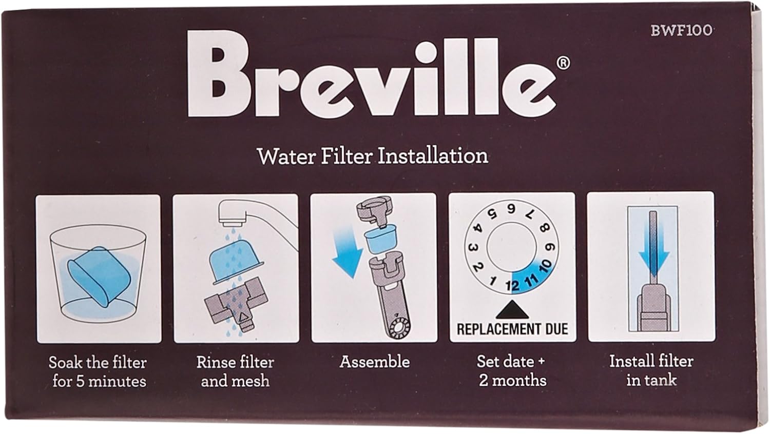 Breville BWF100 Single Cup Brewer Replacement Charcoal Filters White (Pack of 6)