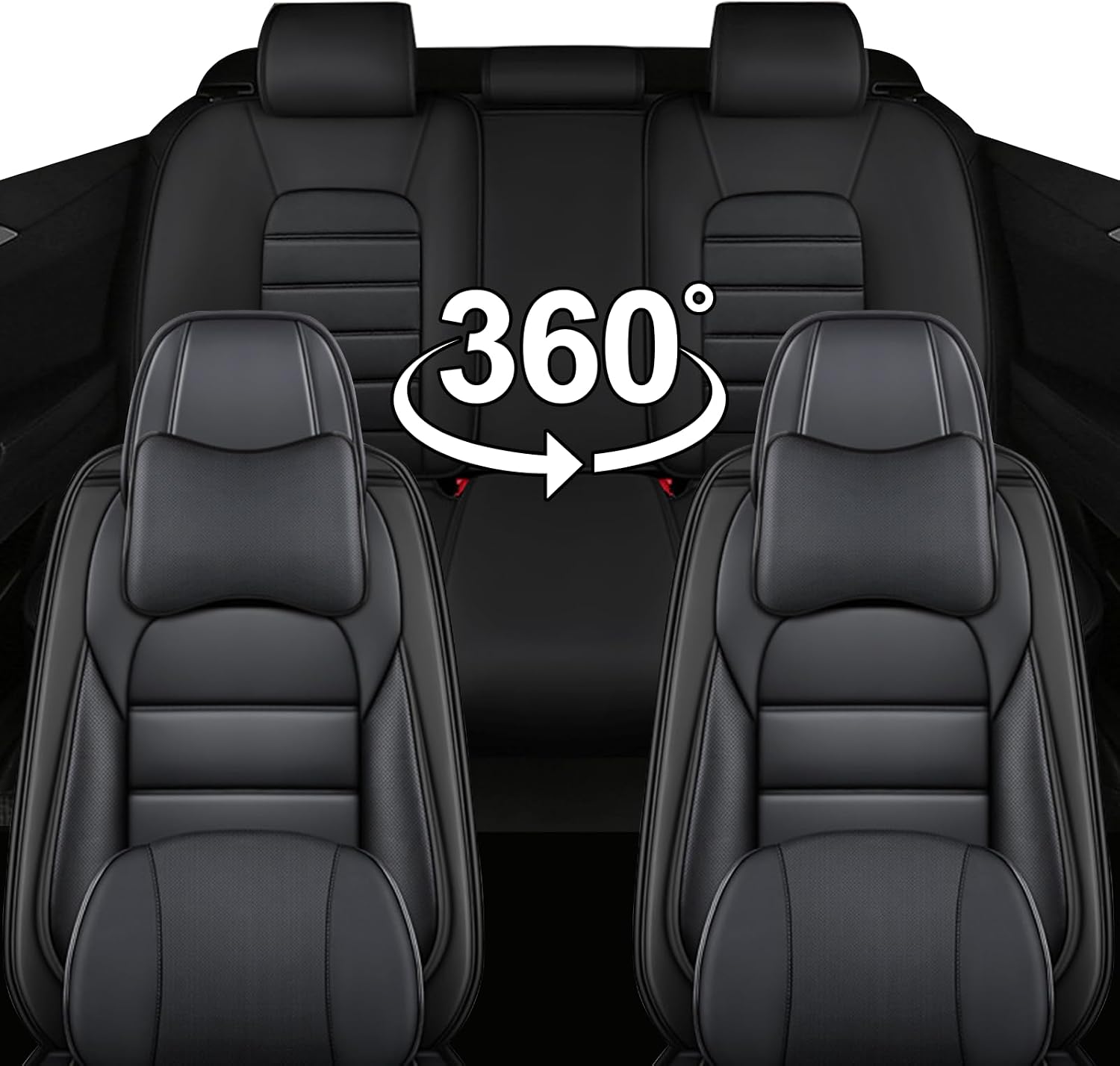 Car Seat Covers for Chevrolet Chevy Avalanche 2007-2013, Leather Auto Seat Cover Luxury Cushions Waterproof Seat Protectors (Black,Full Set with Pillow)