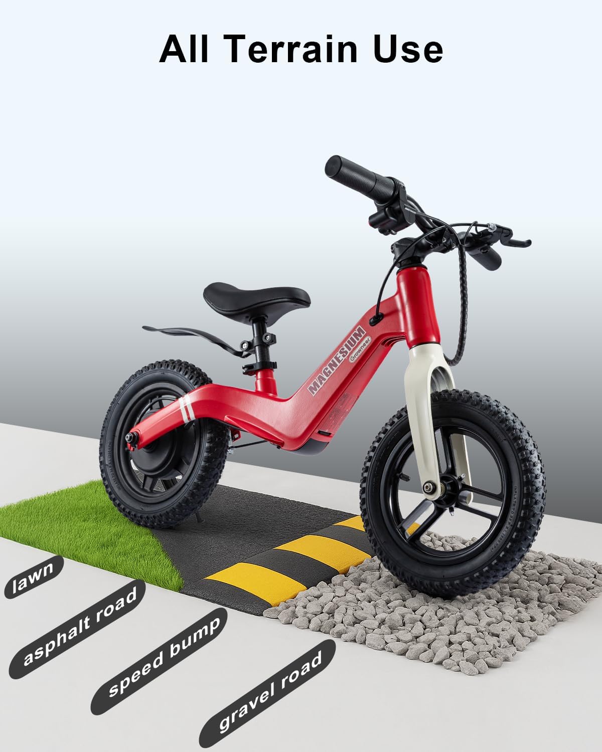 GROWNEER Electric Balance Bike for Kids, 12/14 Inch Tires, Ages 3-6, Lightweight Magnesium Alloy Frame, 3 Speed Settings(3.1/6.2/9.3 MPH), Light-up Front Tire & Adjustable Seat, Toddler Electric Bike