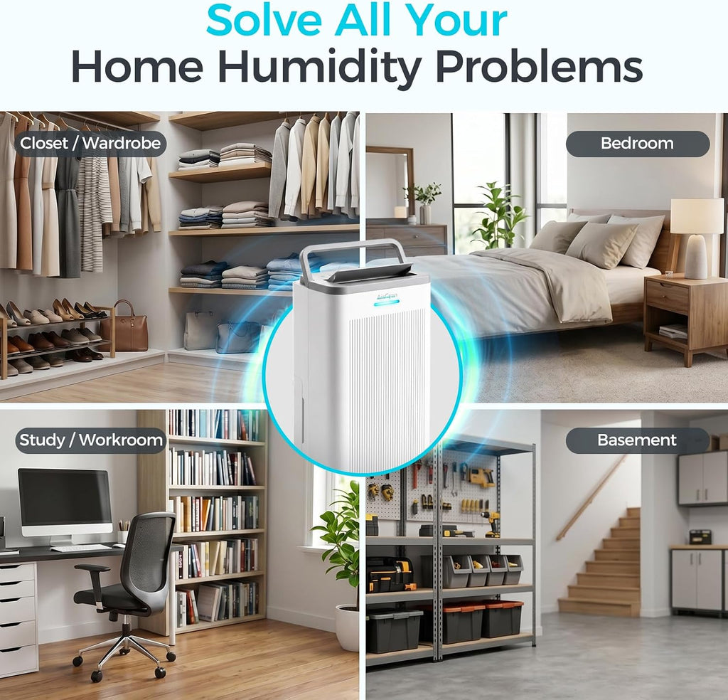 1500 Sq.Ft Dehumidifier, Max 32 Pint Quiet Dehumidifier for Bedroom with HEPA Filter Air Purifiers, Dehumidifiers for Basement with Drain Hose,Home,Bathroom,Auto Defrost,Smart Humidity Control
