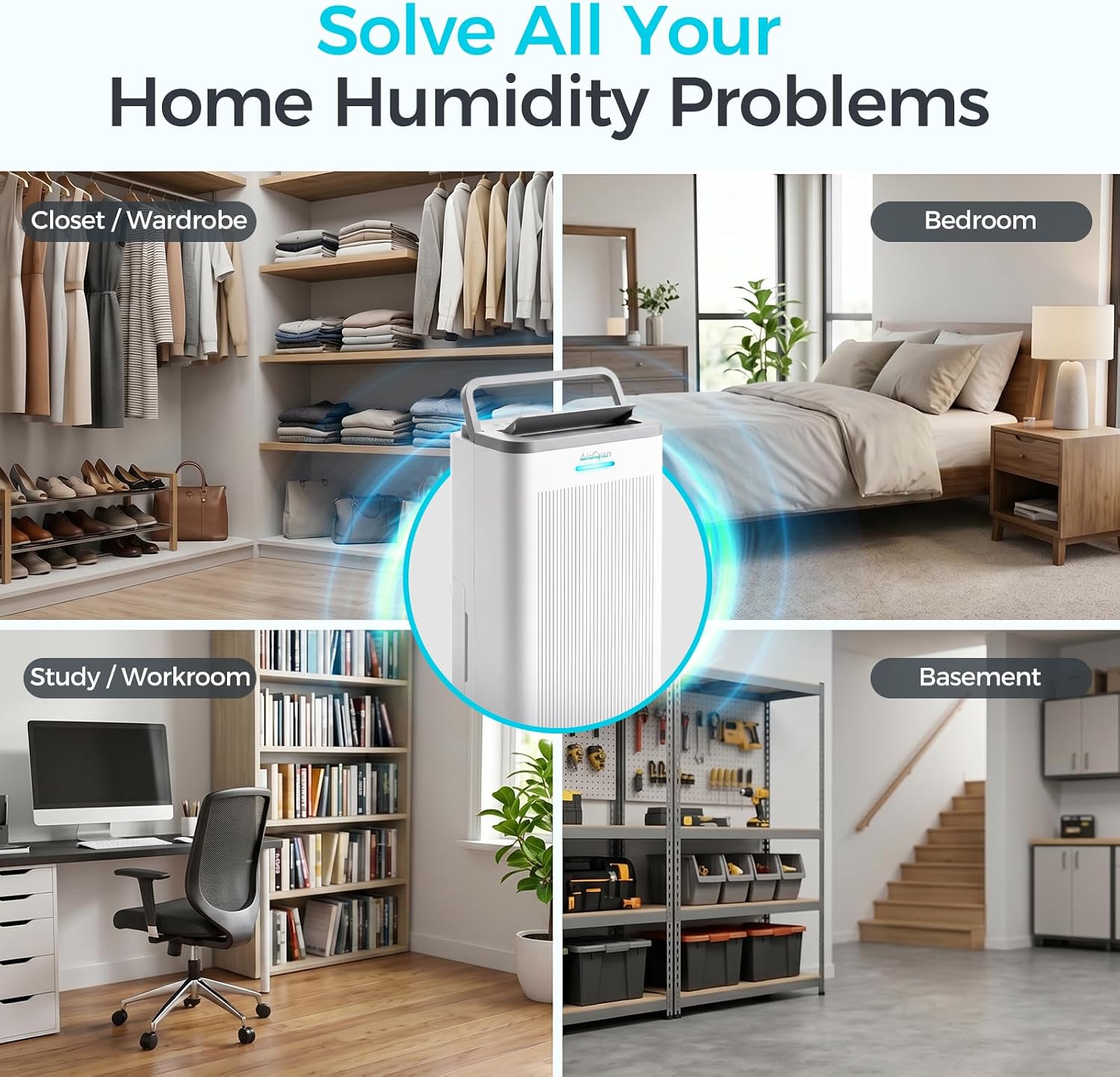 1500 Sq.Ft Dehumidifier, Max 32 Pint Quiet Dehumidifier for Bedroom with HEPA Filter Air Purifiers, Dehumidifiers for Basement with Drain Hose,Home,Bathroom,Auto Defrost,Smart Humidity Control