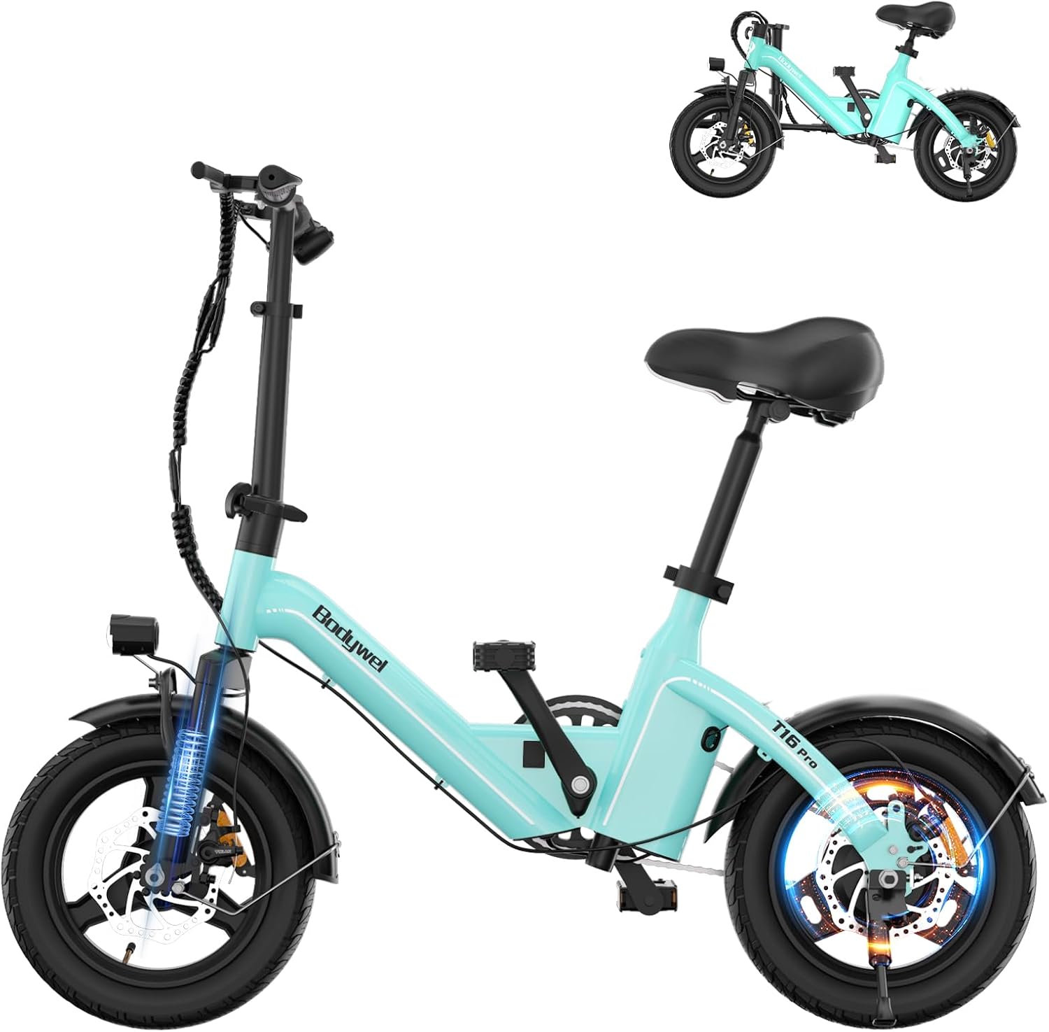 Bodywel Electric Bike for Adults 750W Peak Motor, 20 mph Folding Ebike, 14' Adult Electric Bicycles with Smart 15° Uphill, 36V Battery, E Bikes for Adults and Teens