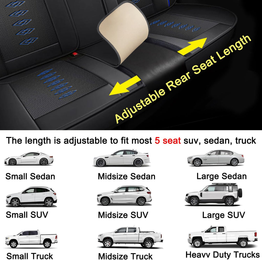 Car Seat Covers 5 Seats Fit for Mitsubishi Montero 1999-2005,Waterproof Leather Seat Covers,Airbag Compatible,Car Seat Protectors Interior Sets(Full Set,Black&Blue)