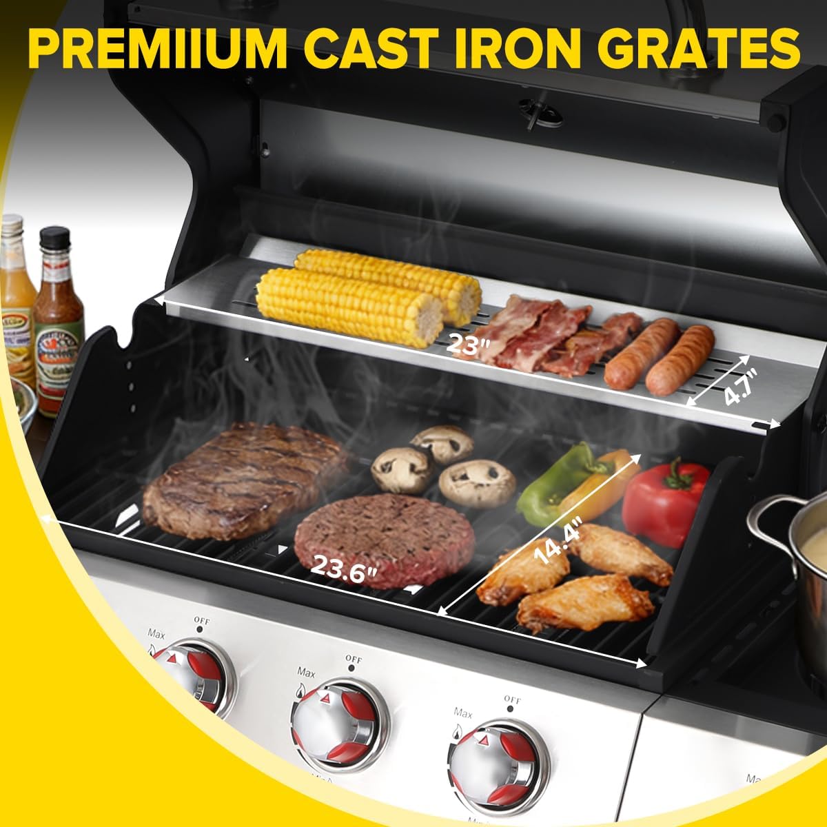 CIG GARDEN 4-Burner Gas & Charcoal Combo Grill with Side Burner - 3-in-1 Propane BBQ Grill, Griddle and Smoker | 52,000 BTU Stainless Steel Outdoor Grill for Backyard, Patio, Camping