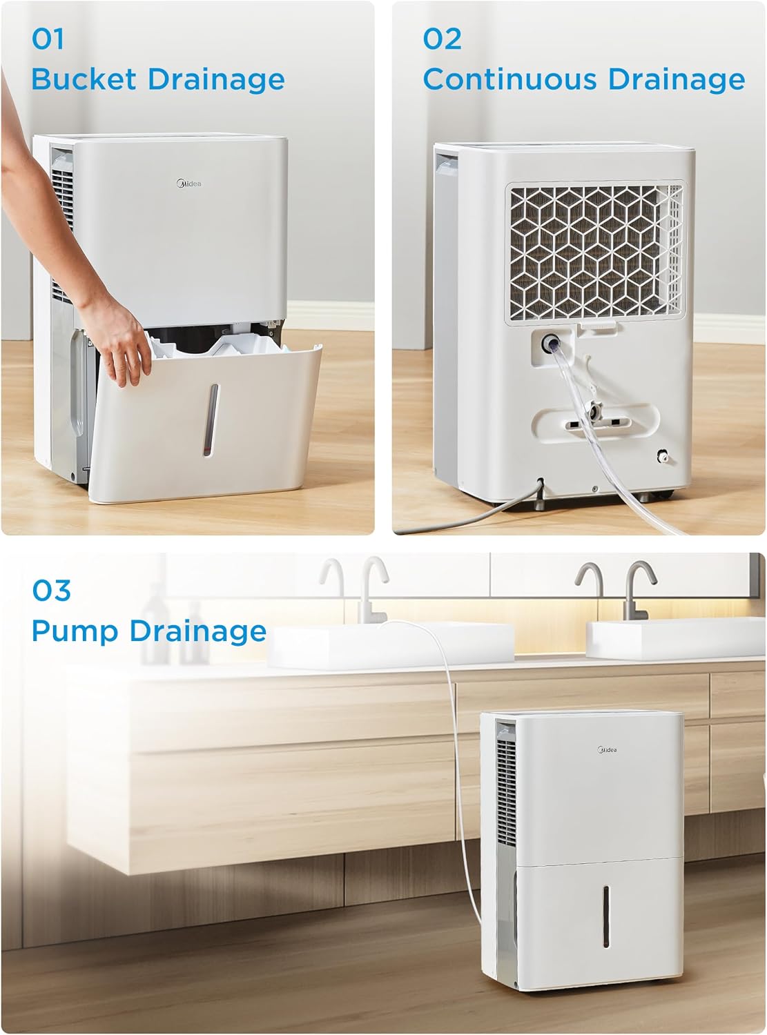 Midea 4,500 Sq. Ft. Dehumidifier With Pump Included, 50 Pint - Ideal For Basements, Large & Medium Sized Rooms, And Bathrooms (White)