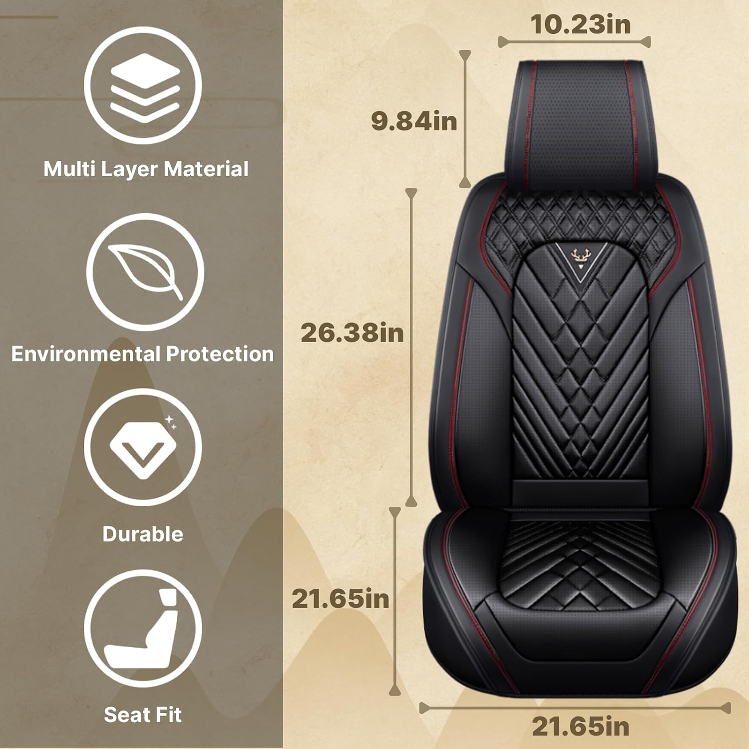 Fit for RAM 1500/2500/3500 2010-2026 Seat Covers, Fashion Sport Seat Cover with Waterproof Leather, Airbag Safe Design Seat Protector (5 Front Seat Standard, Black Red)