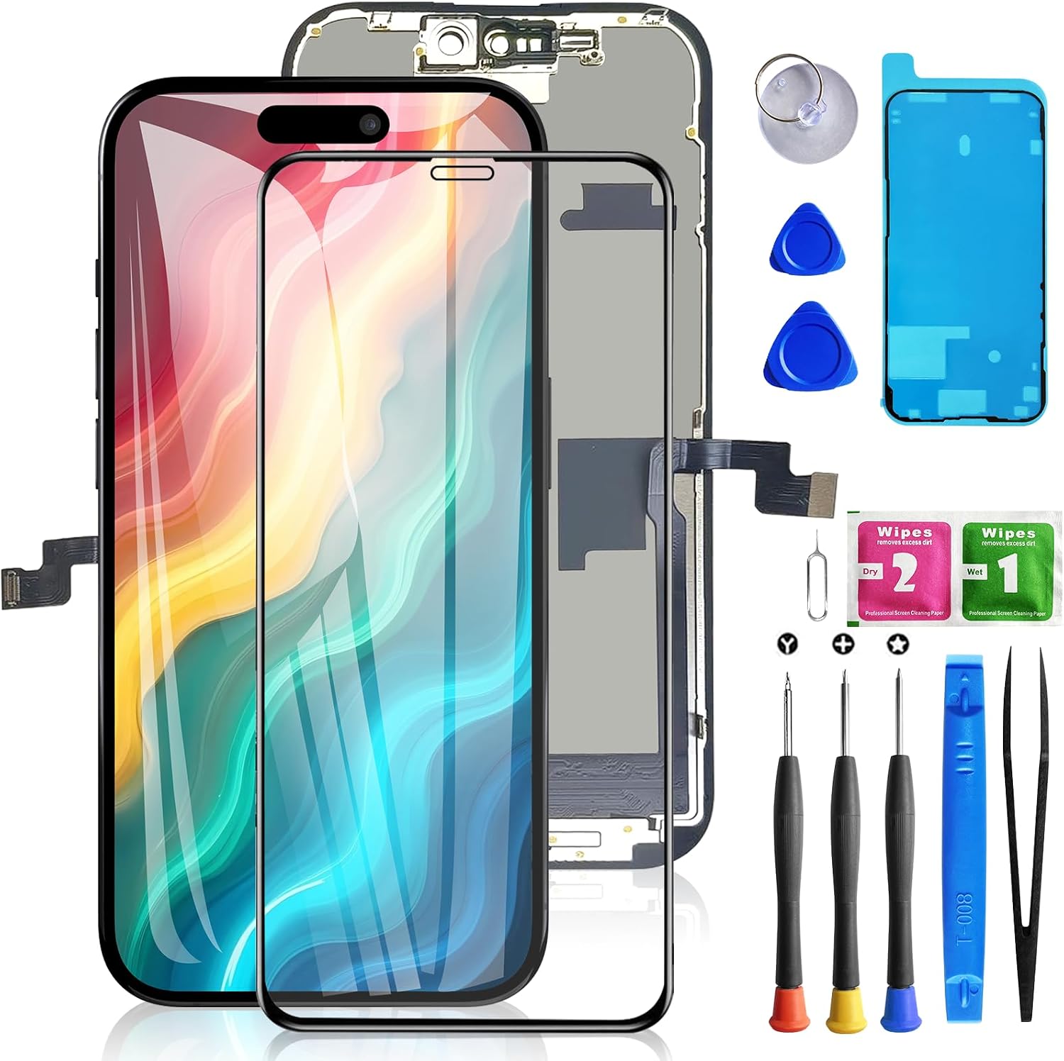 for iPhone 16 Pro Screen Replacement 6.3 inch, 3D Touch LCD Screen Display Digitizer Frame Assembly Repair Kit with Waterproof Seal+Repair Tools+Screen Protector for A3083,A3292,A3293,A3294