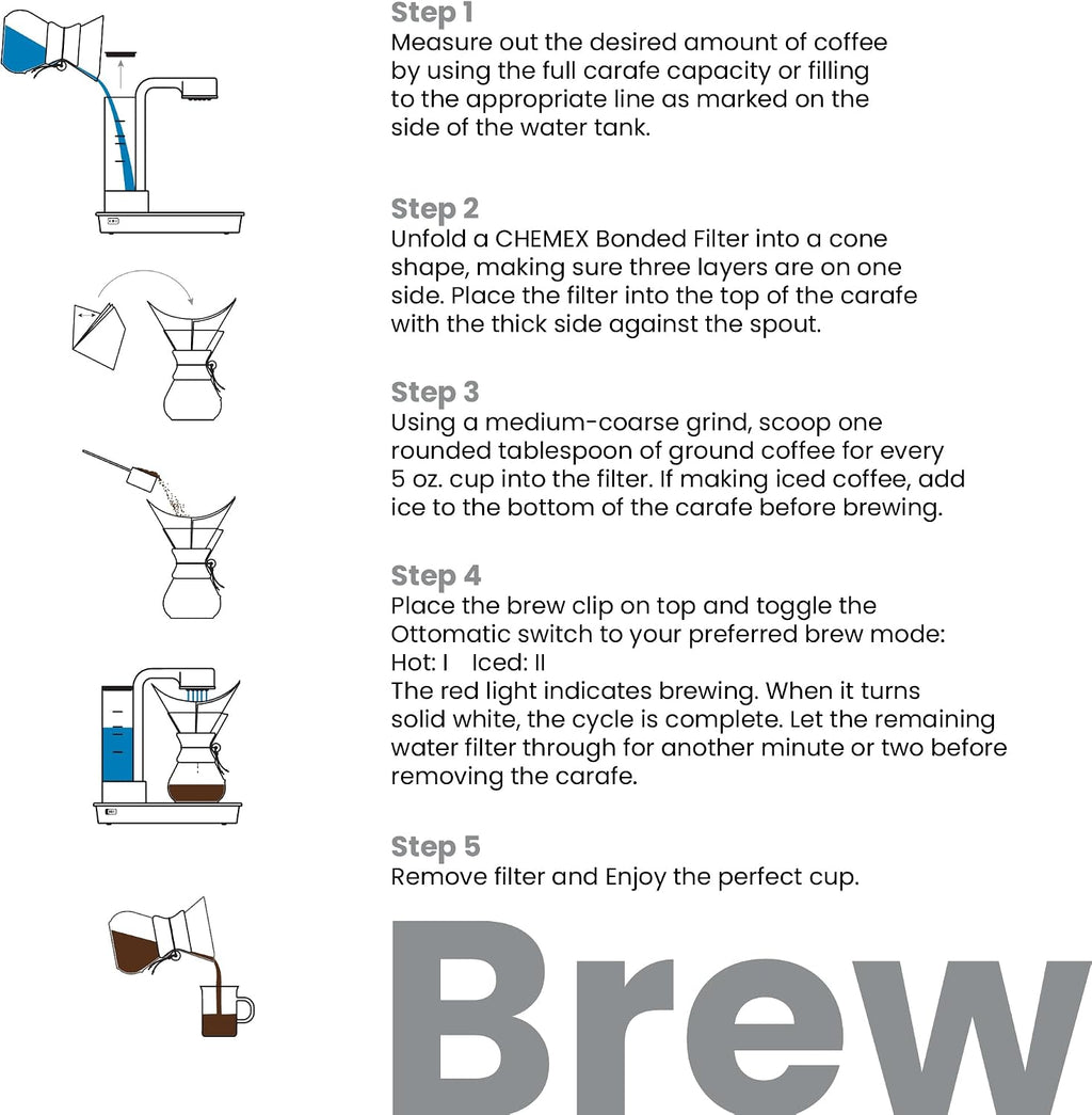 Chemex Ottomatic Pour Over Coffee Maker Set, 40 oz Capacity – Automatic Pour Over Machine with 6 Cup Glass Coffeemaker, Specialty Drip Brewer, Barista Quality Coffee System