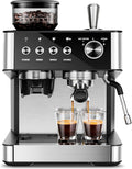 Kismile 15 Bar Espresso Machines with Grinder, Professional Espresso Maker with Removable Water Tank, Milk Frother Steam Wand for Latte&Cappuccino,Hot Water Function for Home