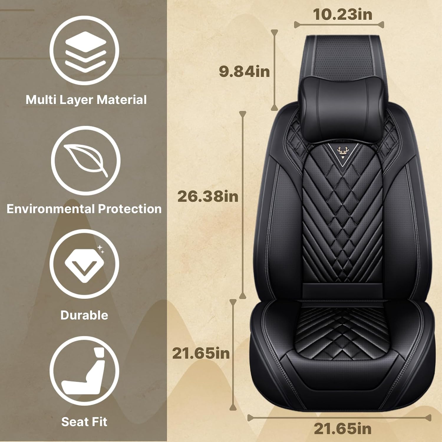 Fit for Ford F150 2009-2026 Seat Covers, Fashion Sport Seat Cover with Waterproof Leather, Airbag Safe Design Seat Protector (5 Front Seat Luxury, Pure Black)