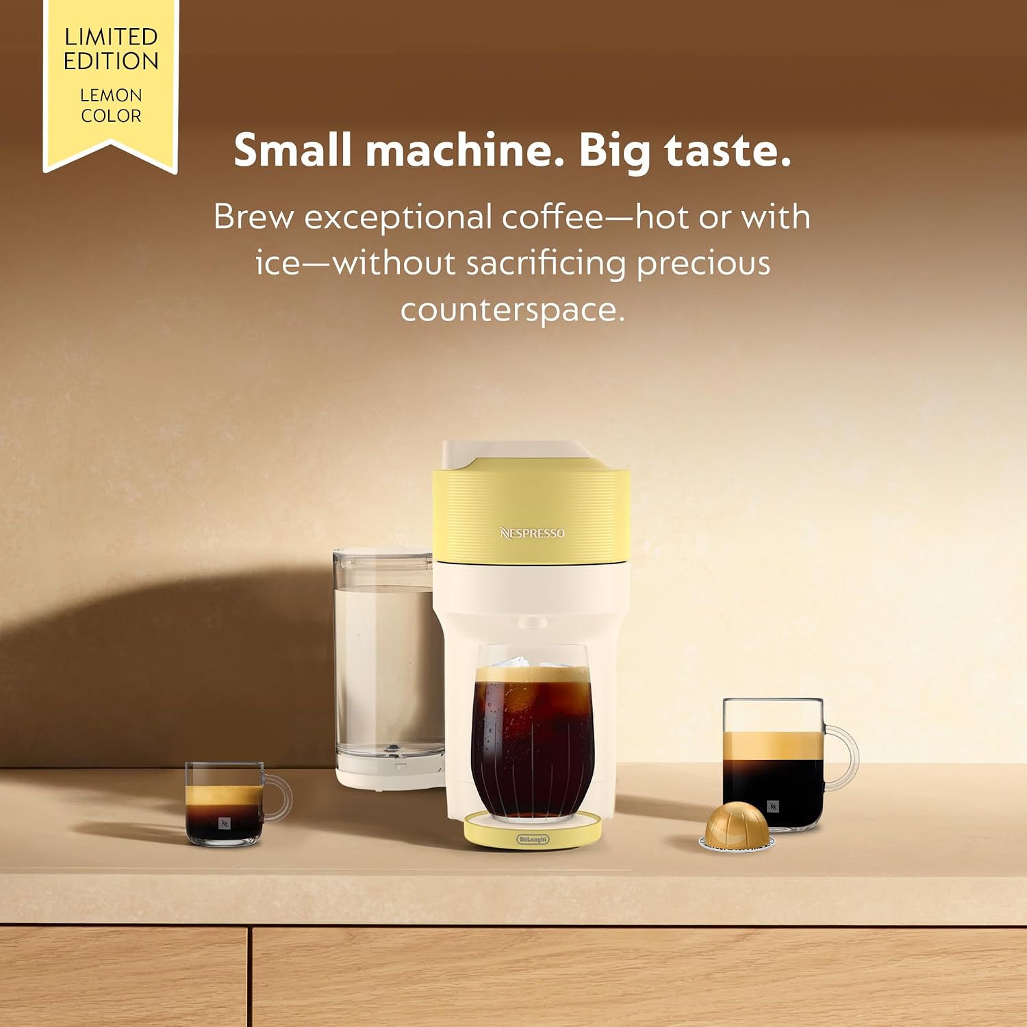 Nespresso Limited-Edition Vertuo Pop+ Coffee and Espresso Maker by De'Longhi, Pastel Yellow