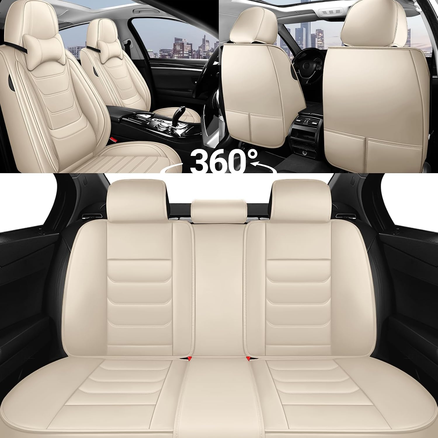 DHAEY Car Seat Covers for Buick Encore GX 2020-2026, Family Seat Covers, Nappa Leather, Wear-Resistant, Anti-Slip, Waterproof, 5PCS Full Set with Pillows, Beige