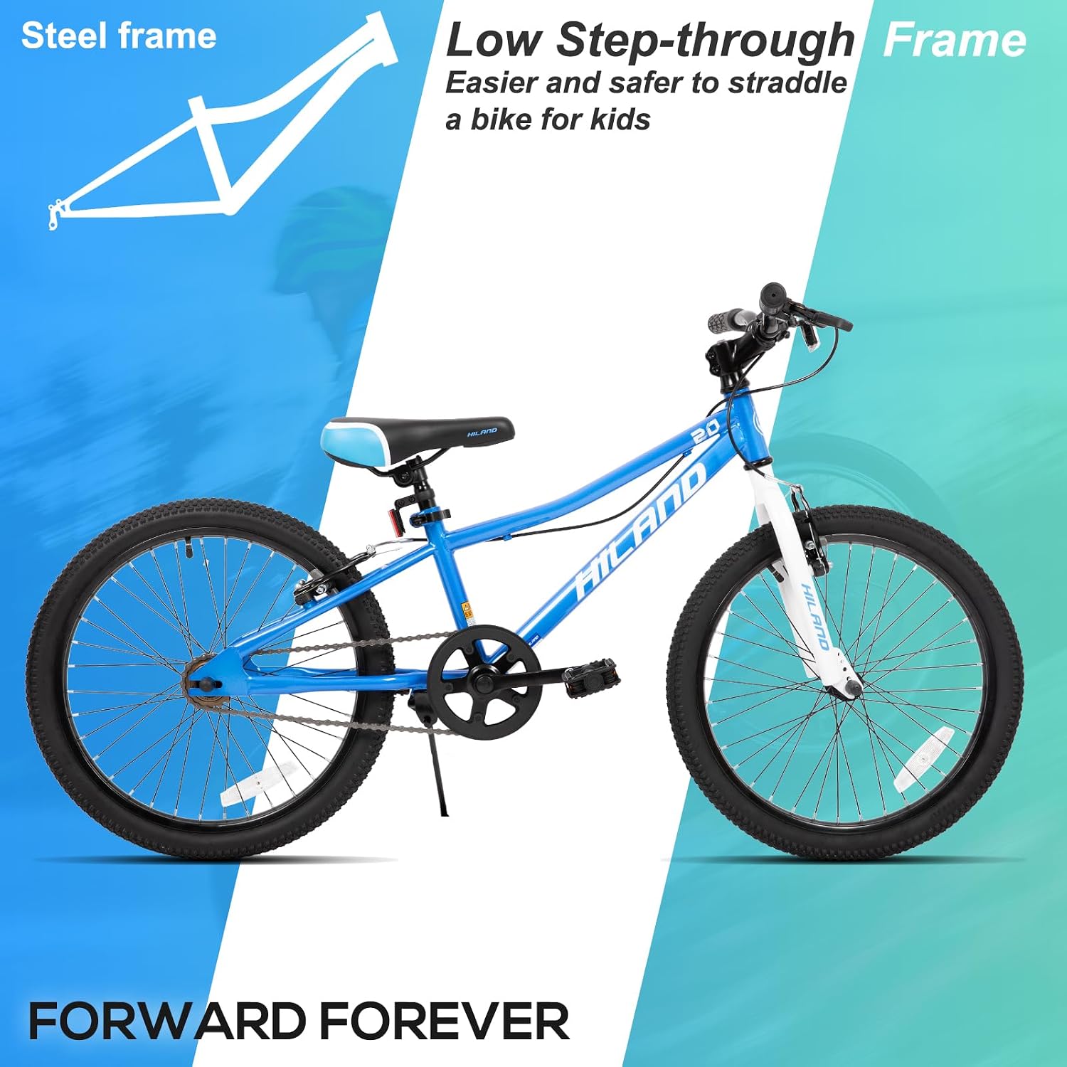 HILAND 20 Inch Kids' Bicycles Mountain Bike for Boys, Girls 5+ Years Old, Single Speed Kids Bicycles with Dual Handbrakes, Child Bike | Kids Bicycles, Dual Handbrakes, Kickstand