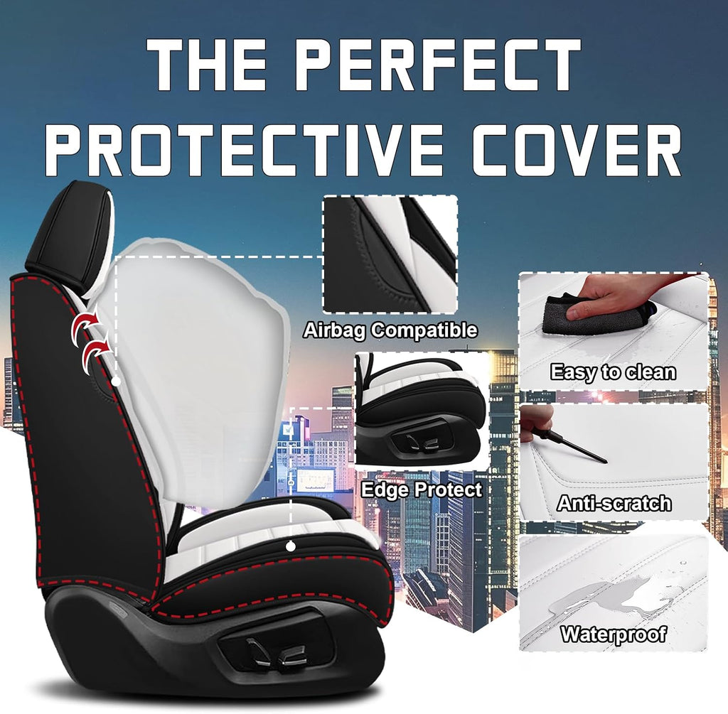 Car Seat Cover Full Set for Kia EV9 Seat Covers 2024-2025, Nappa Leather Waterproof Seat Covers for Cars, Airbag Compatible, Universal Automotive Seat Covers(Standard Front Row/Black White)