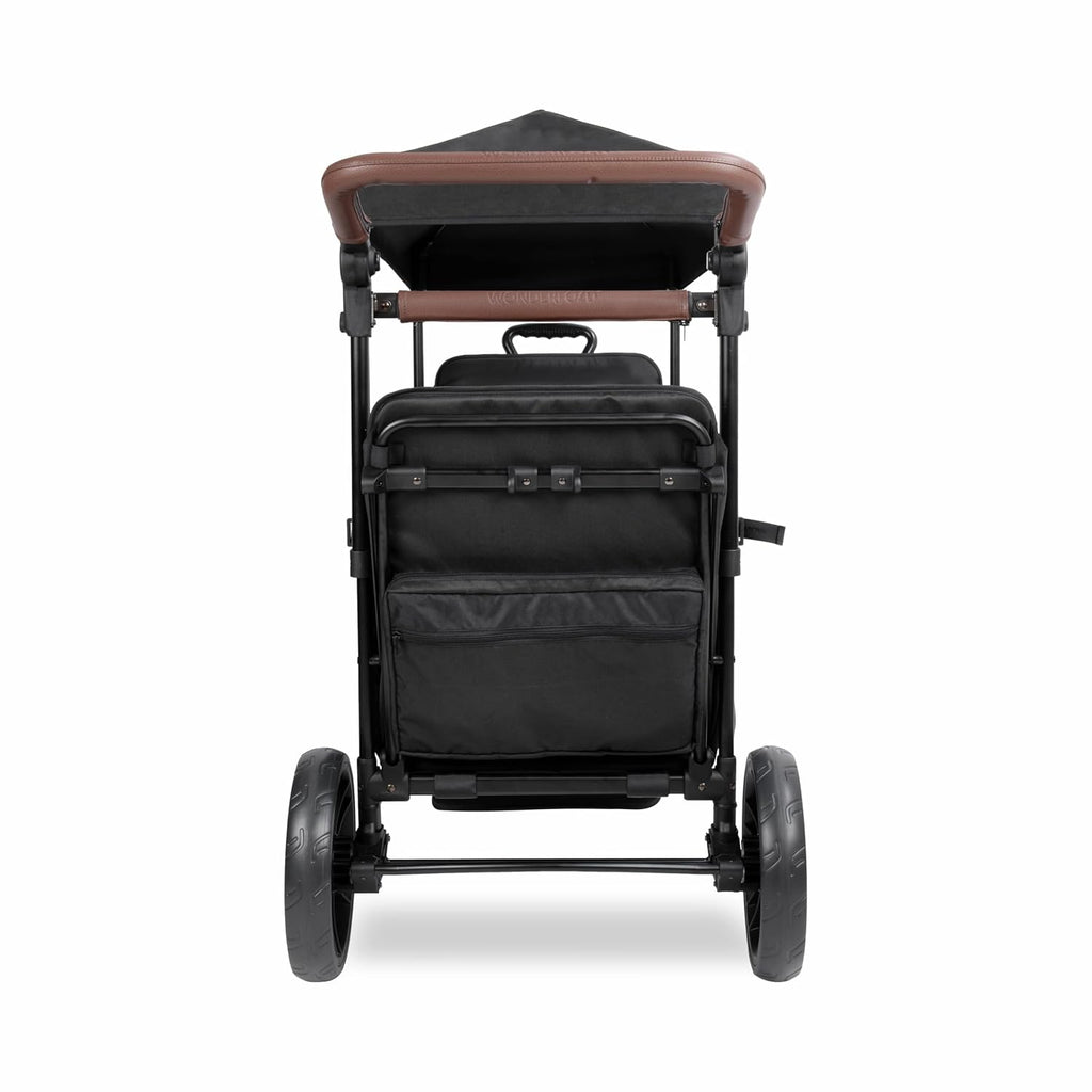 WONDERFOLD X2R Rev Stroller Wagon (2 Seater) - Collapsible Stroller Wagon with 5-Point Seatbelt Harnesses, Reclining Seats & Footwells, Black