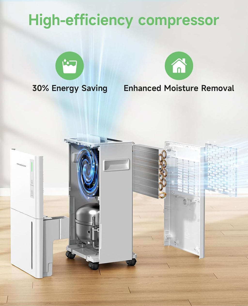 1500 Sq.ft Dehumidifier for Basement, Trazico 21 Pint Quiet Dehumidifiers for Home with Drain Hose, Smart Humidity Control, 3 Modes, 24H Timer, Auto Defrost, for Large Room, Bedroom, and Bathroom