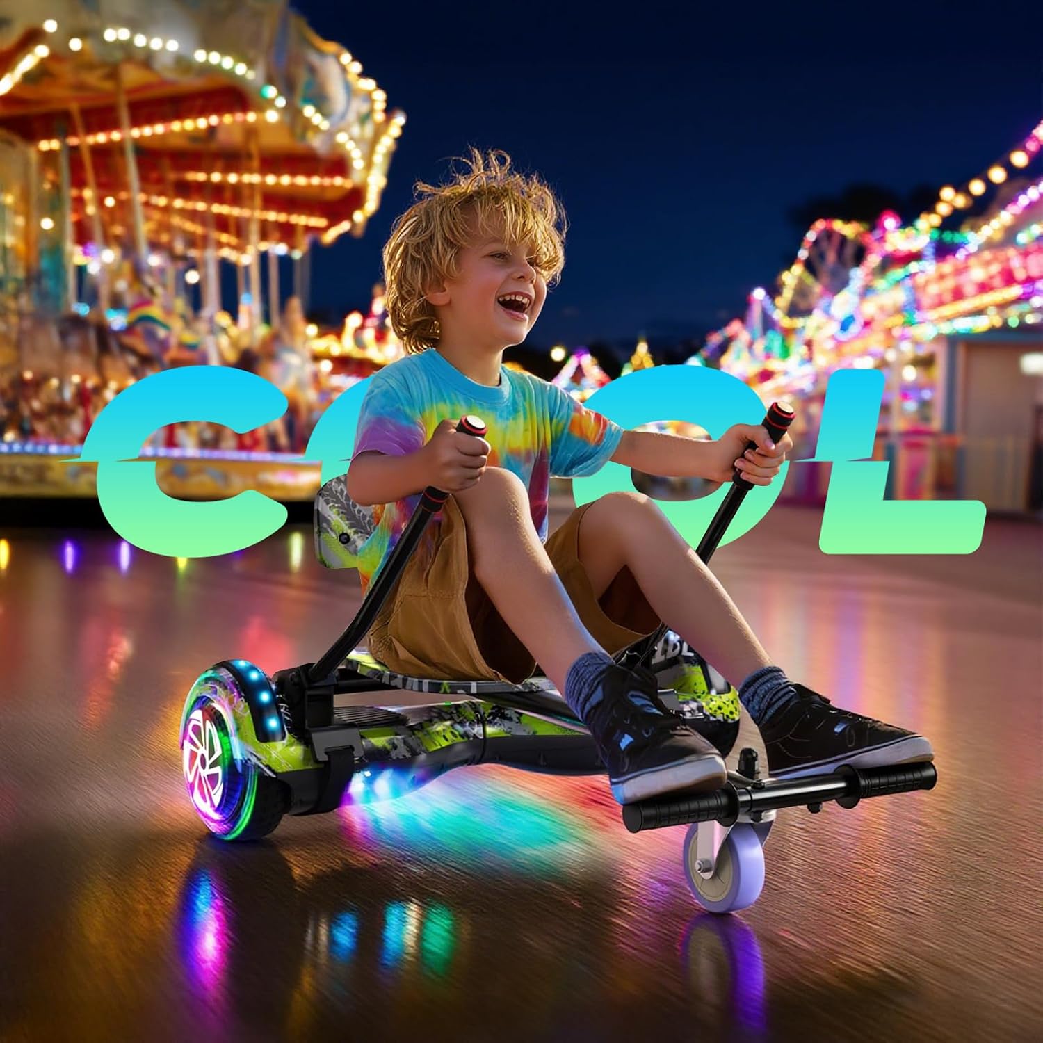 Scooter Seat Attachment, Scooter with Go Kart for Kids Boys Girls Adults, LED Lights, Bluetooth(Include Go-Kart)