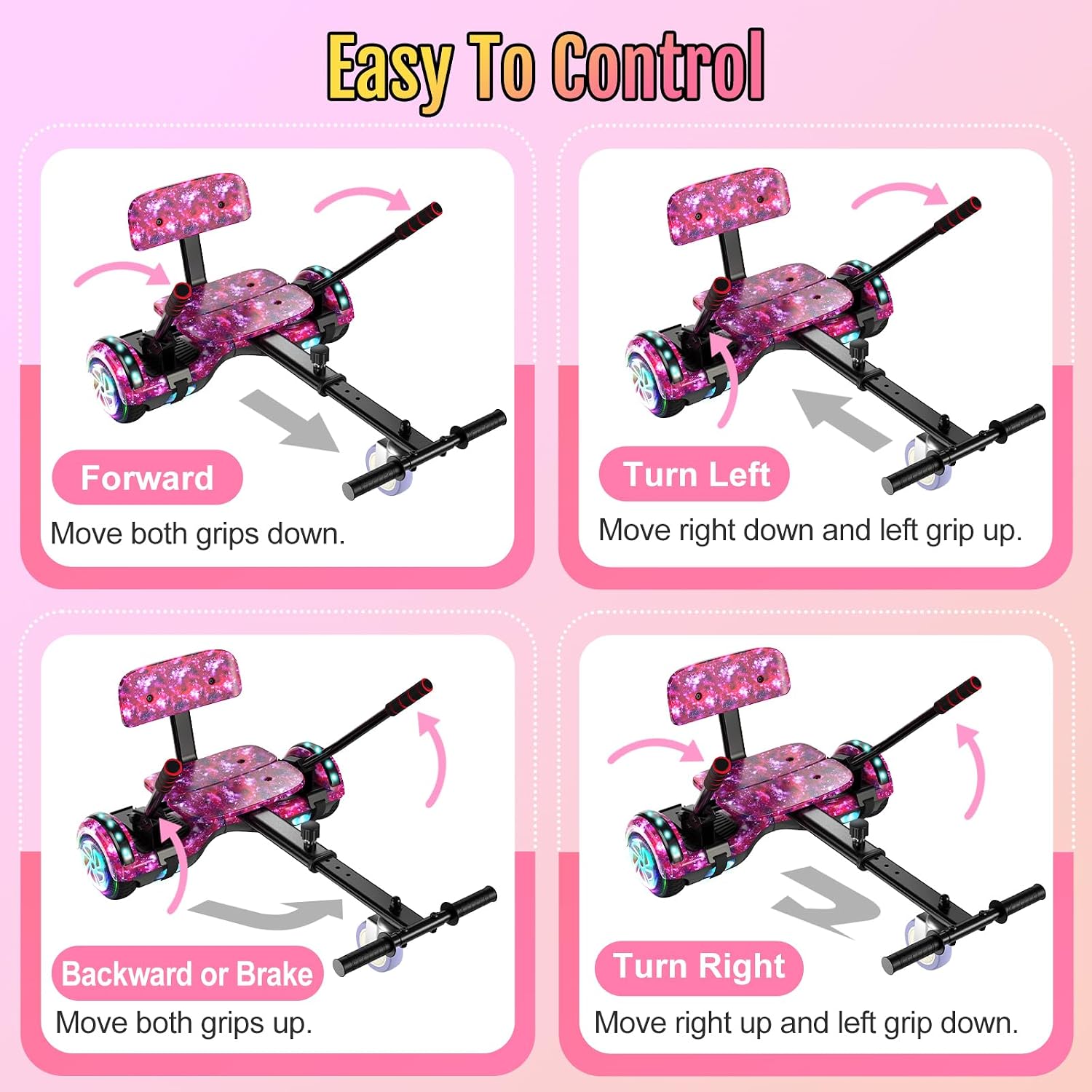 Scooter Seat Attachment, Scooter with Go Kart for Kids Boys Girls Adults, LED Lights, Bluetooth(Include Go-Kart)