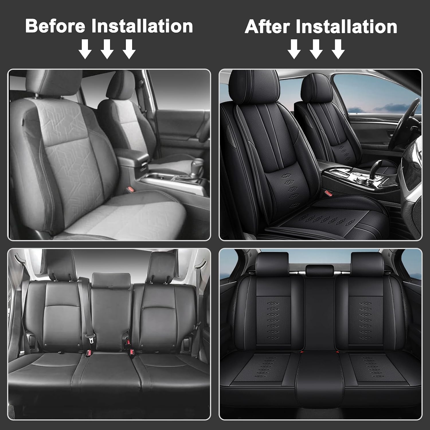 Car Seat Covers 5 Seats Fit for Mitsubishi Montero 1999-2005,Waterproof Leather Seat Covers,Airbag Compatible,Car Seat Protectors Interior Sets(Full Set,Black&Blue)