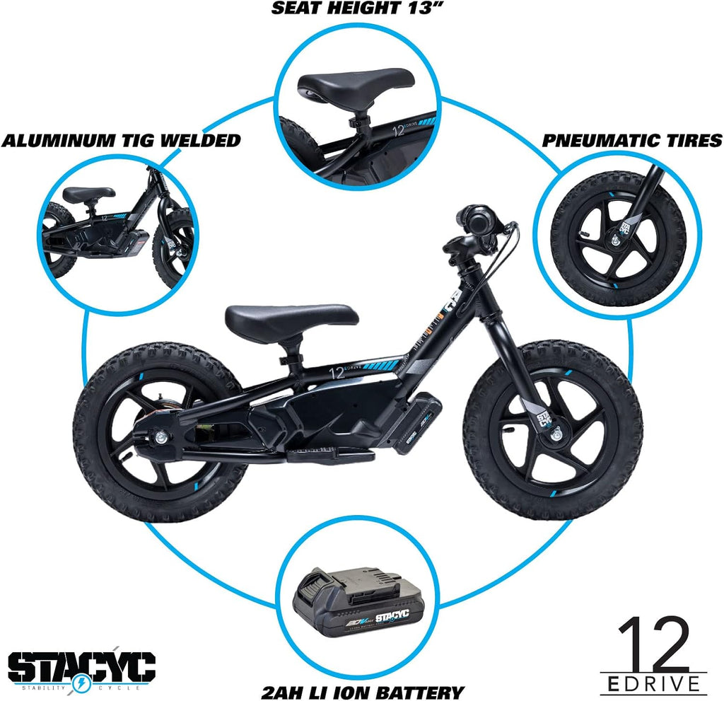STACYC 12eDRIVE Electric Balance Bike for Kids Ages 3-5 Years Old