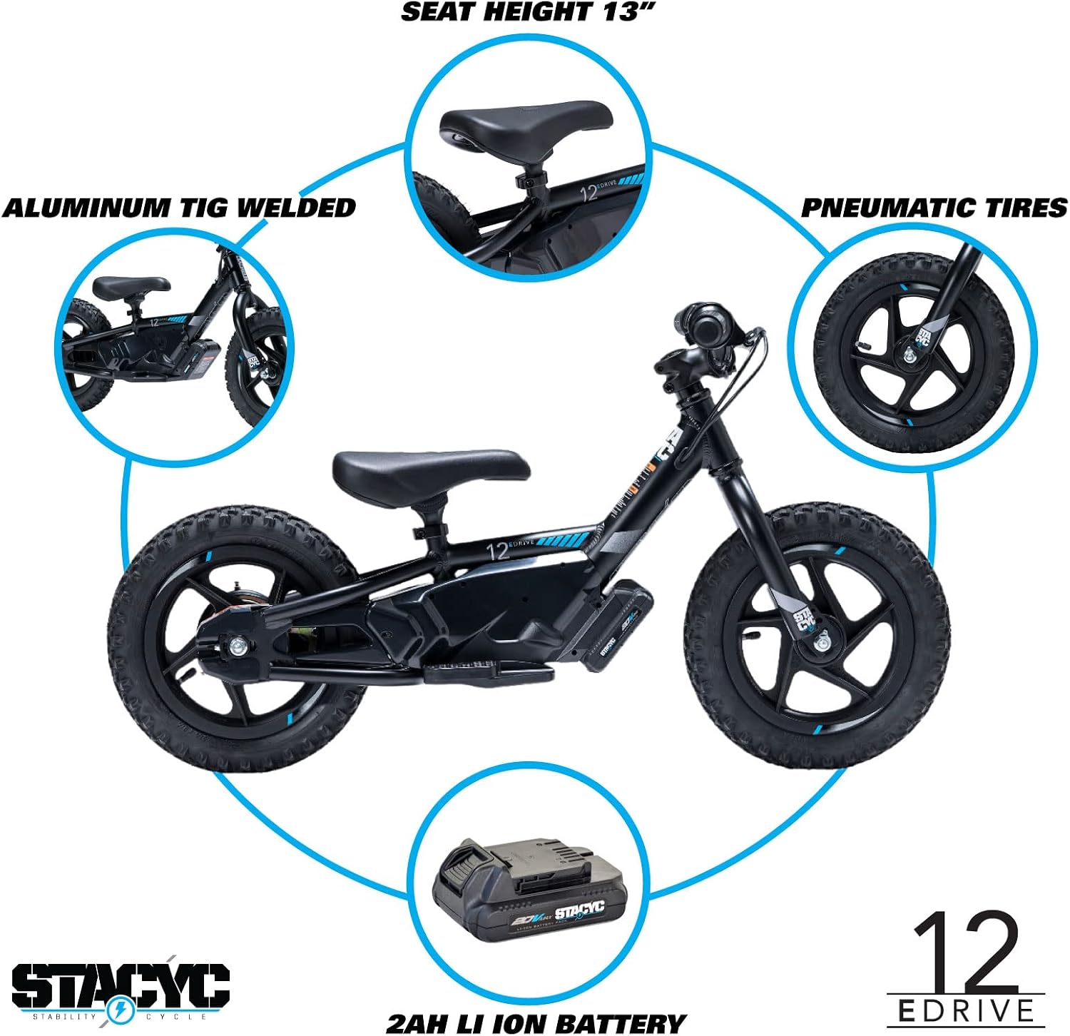 STACYC 12eDRIVE Electric Balance Bike for Kids Ages 3-5 Years Old