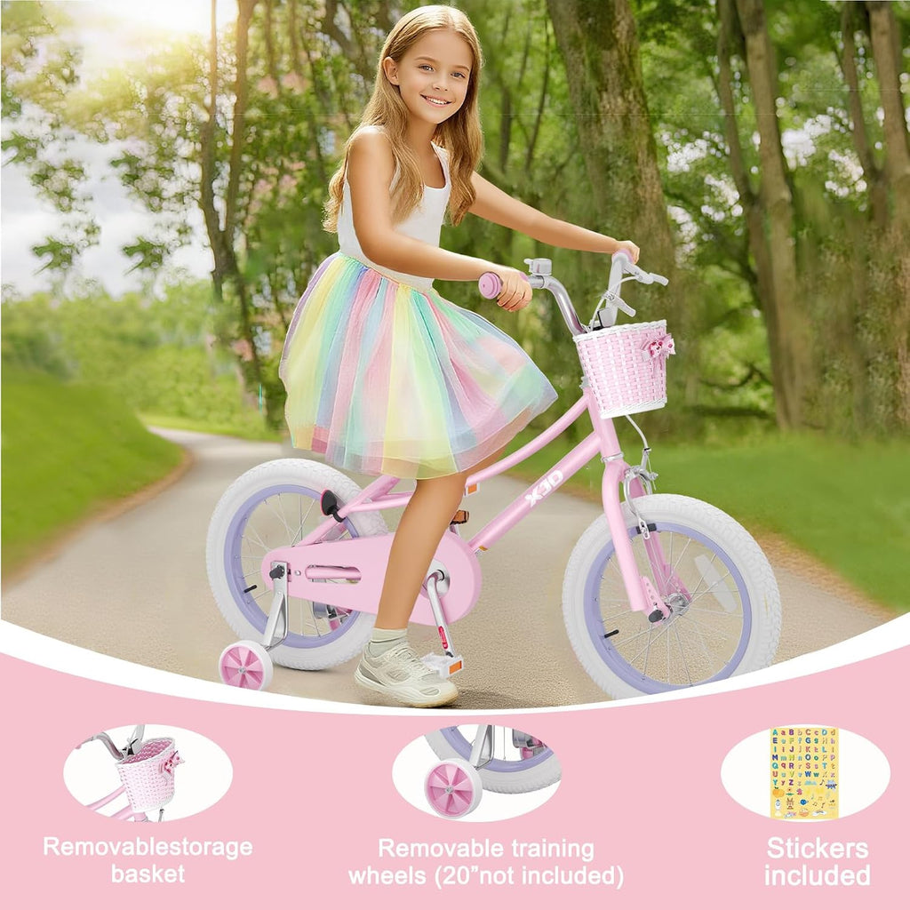 XJD Girls Bike for 2-12 Years Old Kids 12 14 16 20 Inch Toddler Bike,Retro Style Kids Bike with Training Wheels, 20 Inch Girl Bicycle with Kickstand