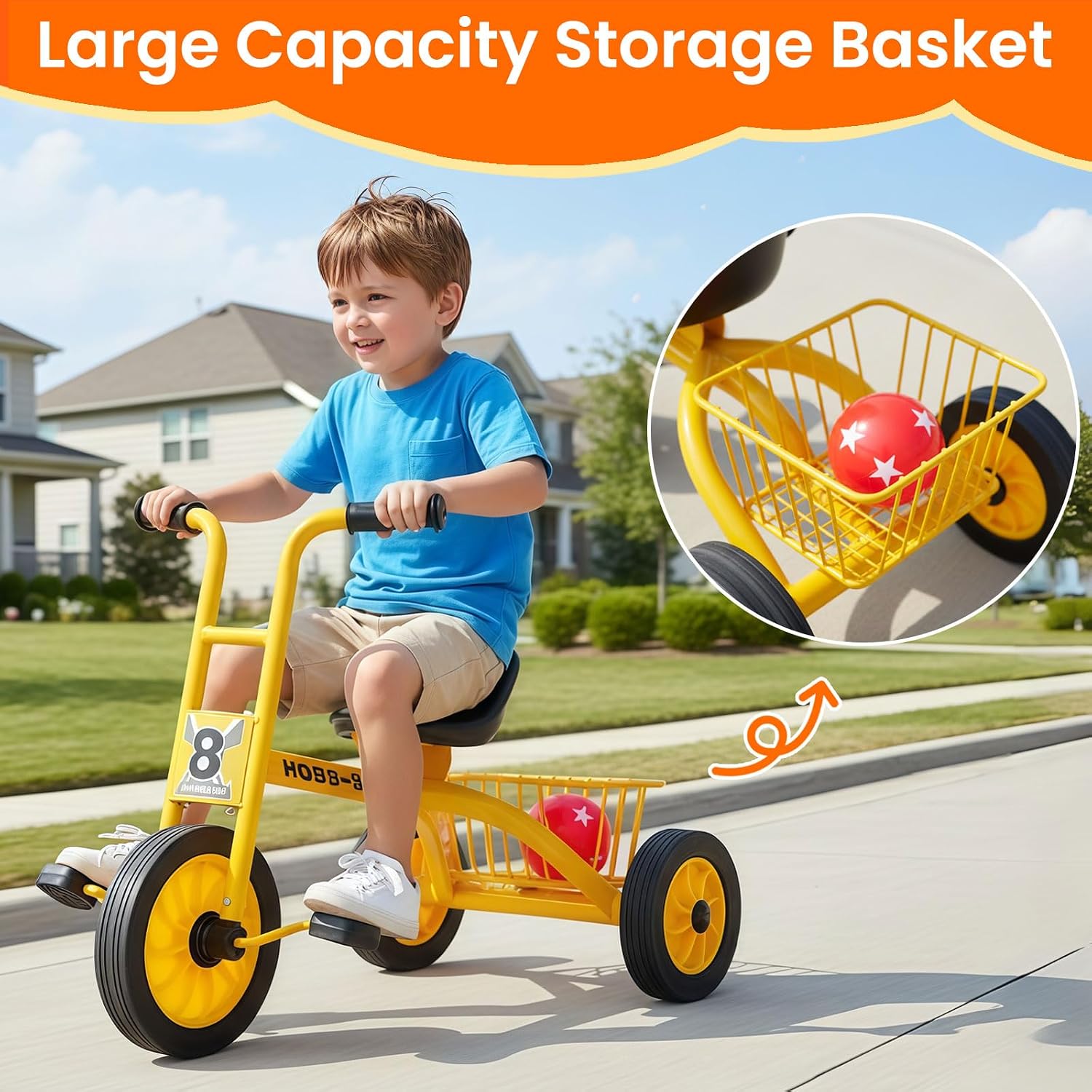 Kids Tricycle for Ages 3-8, Kids Trike with Adjustable Seat, Storage Basket, Preschool Daycare Toddler Bike, Birthday Gift and Toy for Boys and Girls
