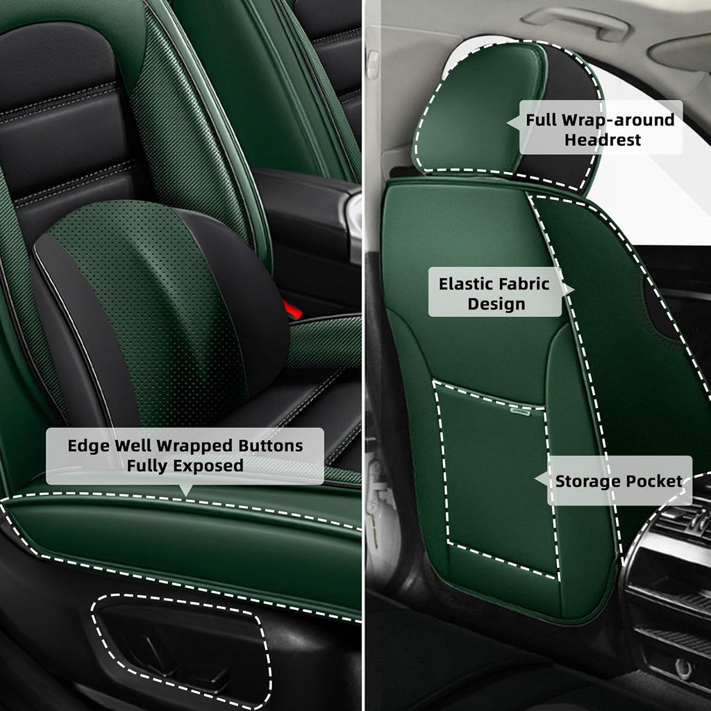 Car Seat Cover Fit for Chevy Avalanche 2002-2013,Compatible Airbag Non-Slip Waterproof Seat Cover,Car Seat Protector Premium Interior (Luxury 5 Seats,Black Green)