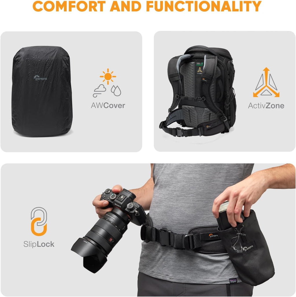 Lowepro ProTactic BP 450 AW III Camera Backpack, 4-point Access, Professional Camera Bag, DSLR/Drones/Mirrorless, Up to 16' Laptop, Rain Cover, for Photographer,Videographer, Volume 28L