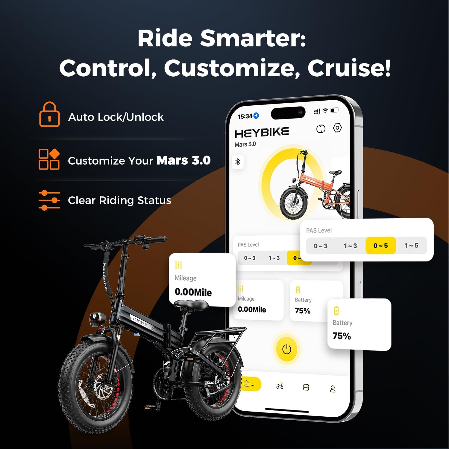 Heybike Mars 2.0/3.0 Foldable Electric Bike, UL2849 Certified, 70+Miles Long Range, 1400W/1800W Peak Motor 32MPH, 624WH Removable Battery, 20'*4 Fat Tire Ebike for Snow, Commute, Full Suspension
