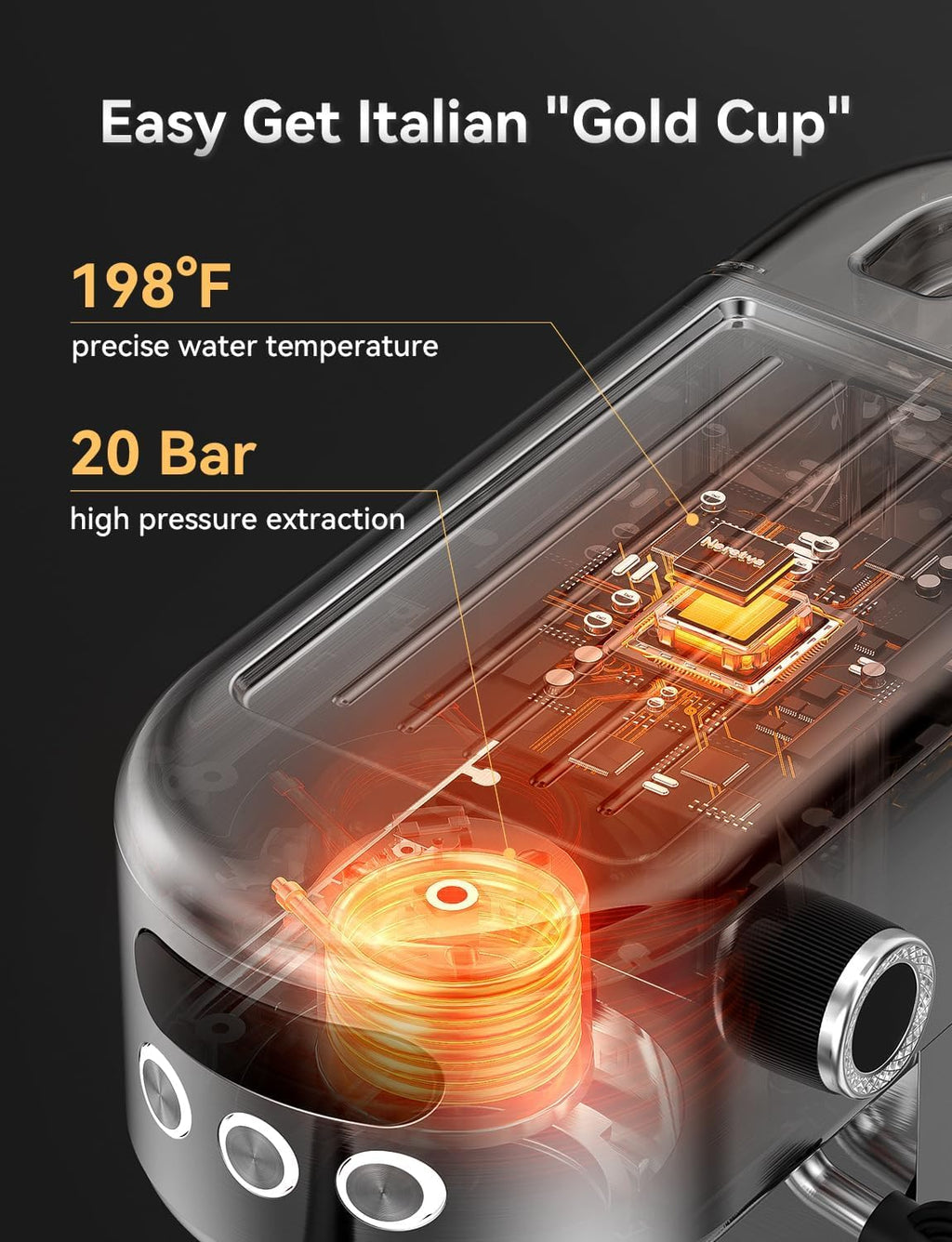 Neretva Espresso Machine 20 Bar, Super Compact Espresso Maker Stainless Steel Professional Coffee Machine Espresso with Power Steam & LED Display for Home Barista Latte and Cappuccino Maker-Silver
