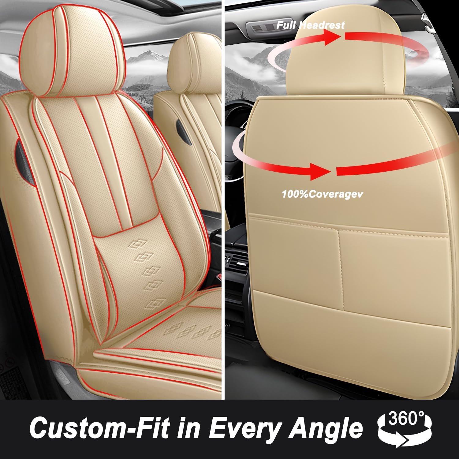 Car Seat Covers 5 Seats Fit for Mitsubishi Montero 1999-2005,Waterproof Leather Seat Covers,Airbag Compatible,Car Seat Protectors Interior Sets(Full Set,Beige)