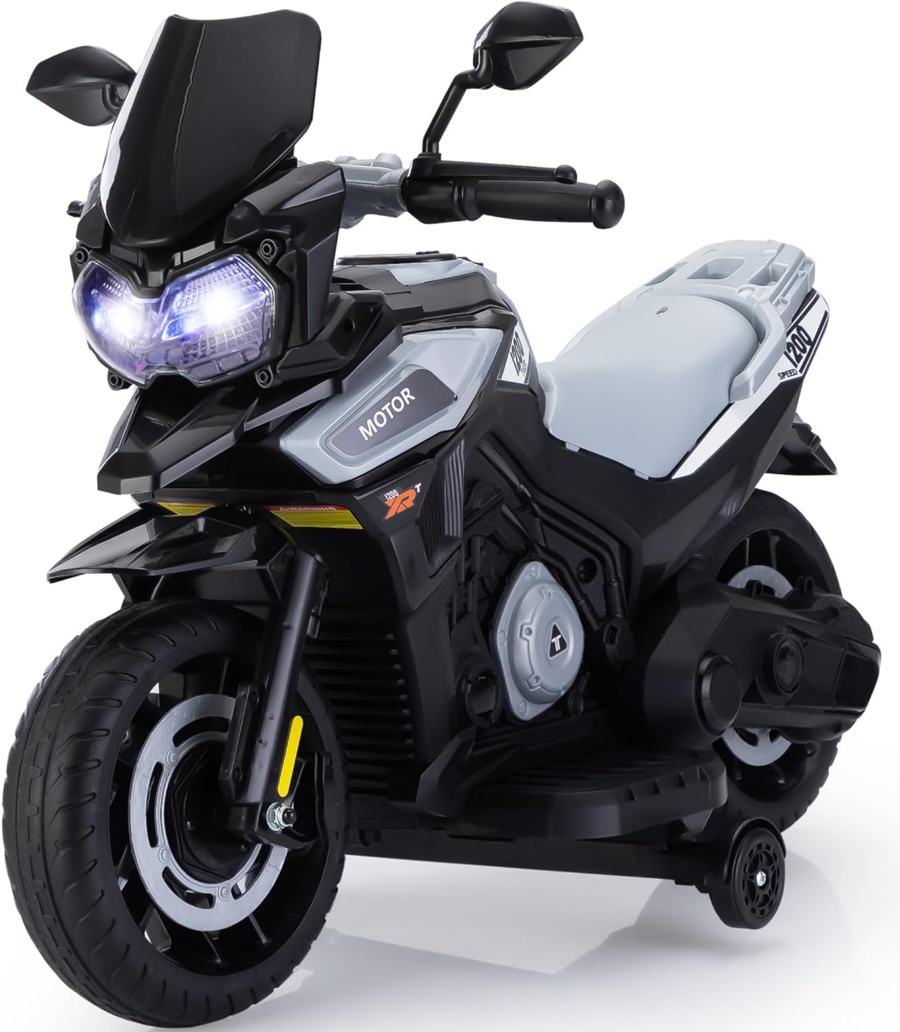 TOBBI 12V Electric Motorcycle for Kids Ride on Toys Toddler Motorbike Battery Powered Off-Road Dirt Bikes w/Music/Headlights/Training Wheels, Gifts for Boys & Girls, Silver