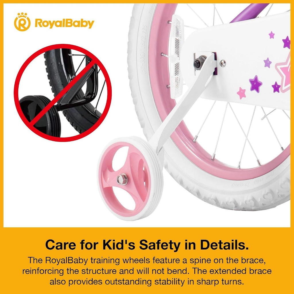 RoyalBaby Girls Bike with Training Wheels, Stargirl Kids Bicycle 14 Inch Toddlers to Big Kids 3-5 Years, Lavender