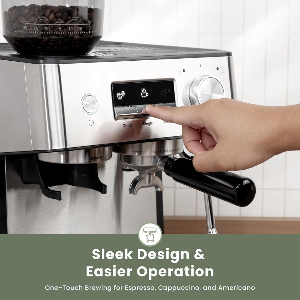 Gevi (2026 Upgrade 20 Bar Espresso Machine with Grinder & Milk Frother, Professional Coffee Maker for Home, Cappuccino & Latte, Removable Water Tank, Steam Wand