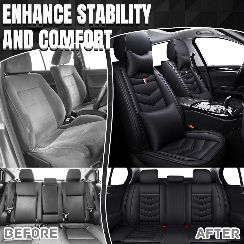 Car Seat Covers Fit for Toyota Highlander 2001-2025, Leather Seat Covers for Car, Waterproof Non-Slip Durable Car Seat Protector(5 Seats with Pillow,Black)