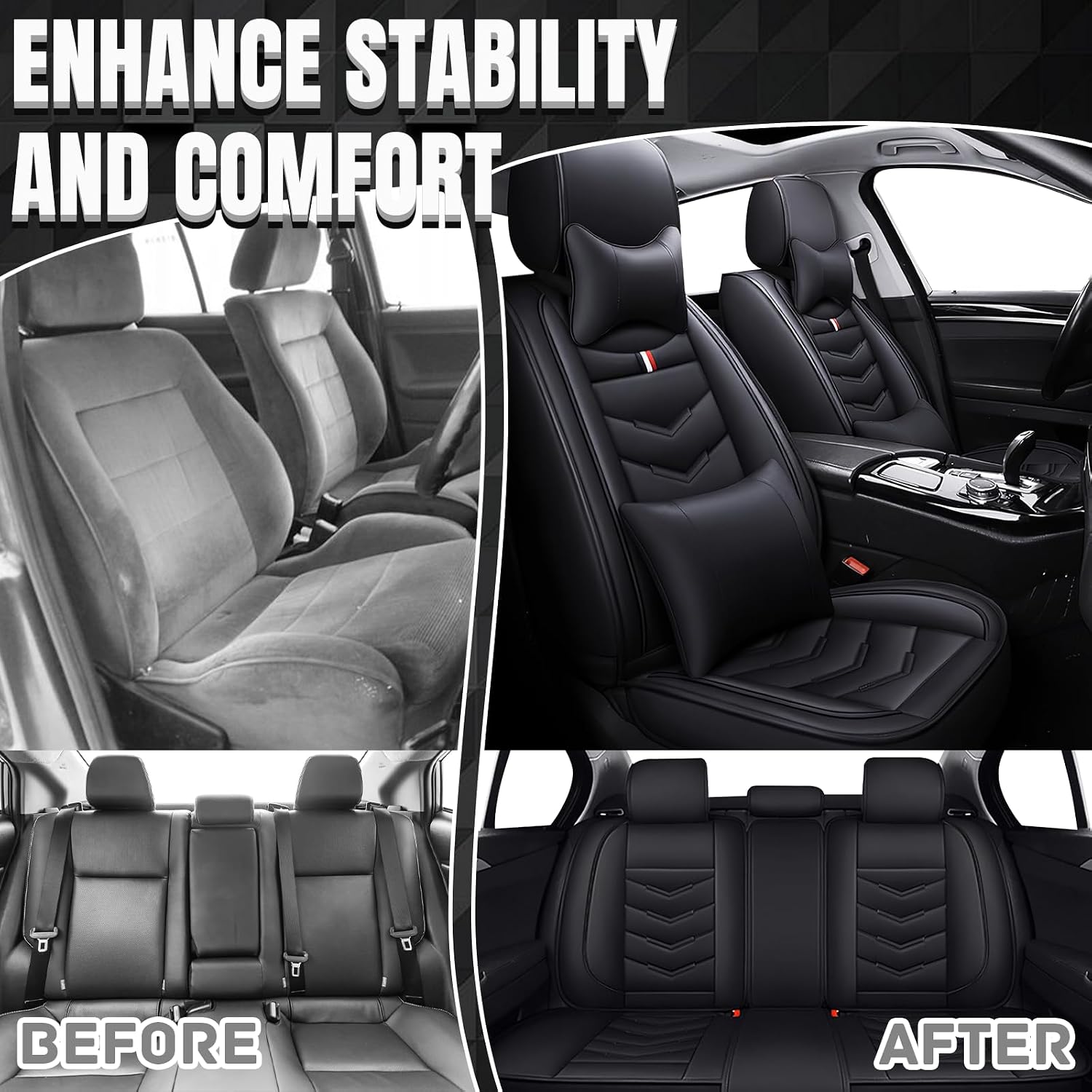 Car Seat Covers Fit for Toyota Highlander 2001-2025, Leather Seat Covers for Car, Waterproof Non-Slip Durable Car Seat Protector(5 Seats with Pillow,Black)