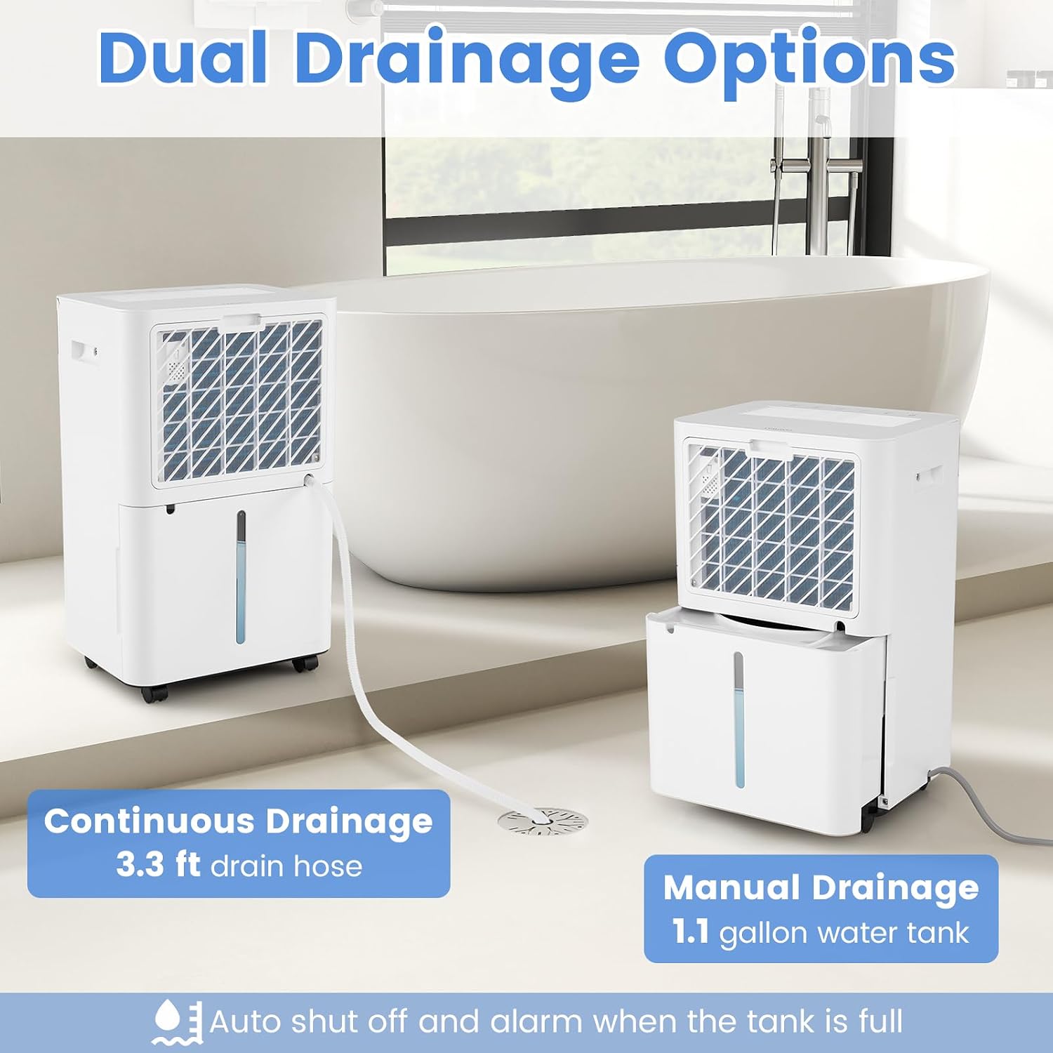 COSTWAY 54 Pints Dehumidifier for Basement, 4500 Sq.Ft Dehumidifier with 3 Modes, LED Display, 3-Color Indicator Light, 24H Timer, Child Lock, Drain Hose & Auto Defrost for Bathroom Bedroom