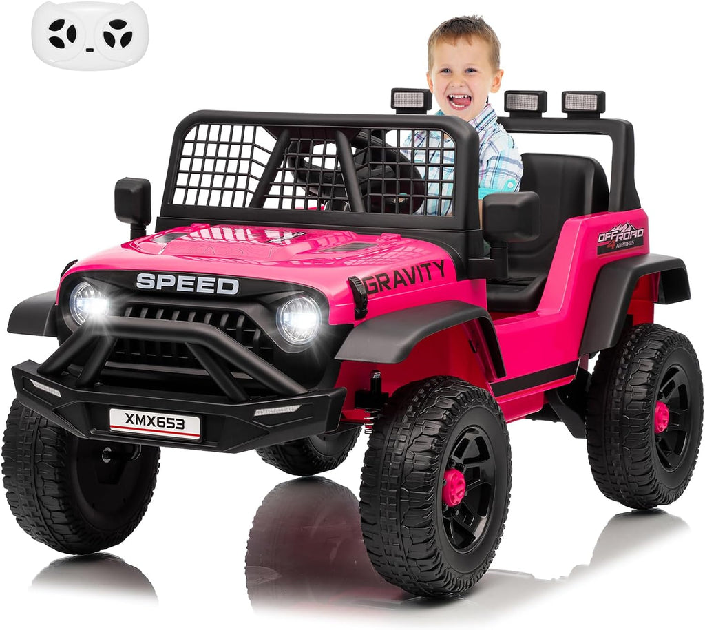 GarveeLife 12V Kids Ride on Car Truck, Kids Electric Vehicles Car Ride on Toy Extra Wide Seat and Legroom for Toddlers with Remote Control, 3 Speeds, LED Light, Music, USB for Children 3-6 Years, Rosy