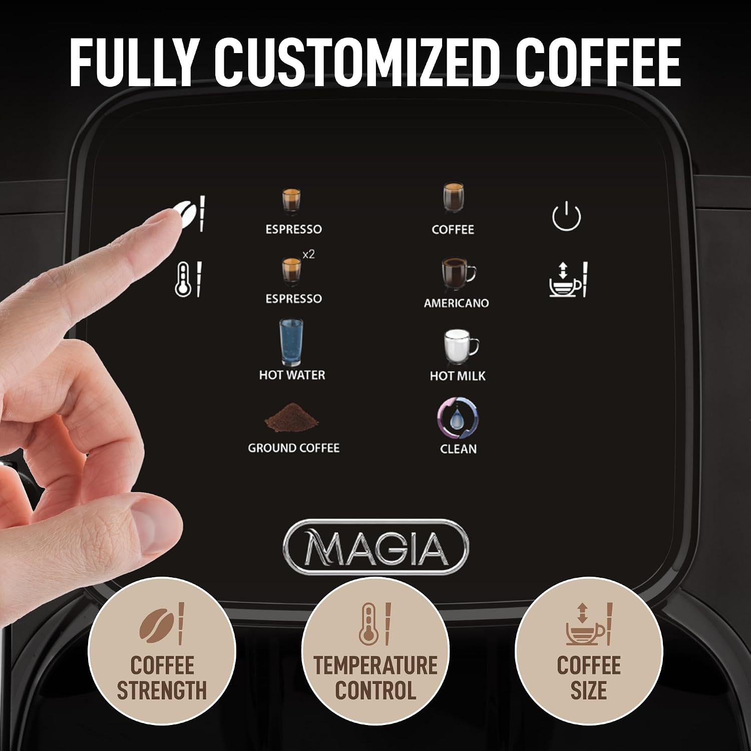 Zulay Kitchen Magia Clasica Automatic Espresso Machine with Built-In Grinder, Touch Panel Coffee Maker, Steam Wand Milk Frother, Adjustable Strength, Self-Cleaning, Black (13' x 17.7' x 9.4')