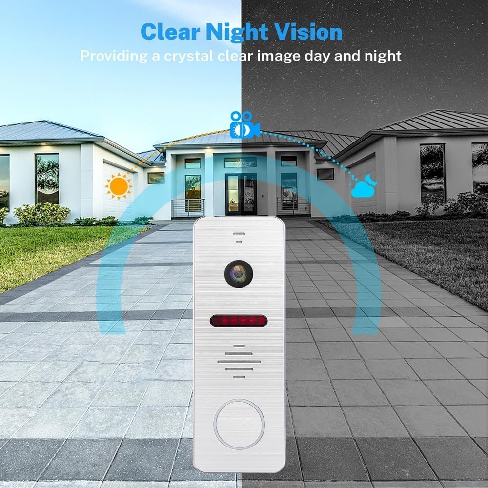 Ring Doorbell Wired,1080P Doorbell Camera(W),Indoor Outdoor Camera,10 Inch Monitor (B) Ring Video Doorbell with Night Vision,Dual-Way Intercom for Villa House Office Apartment (2 Bell +2 Screen)