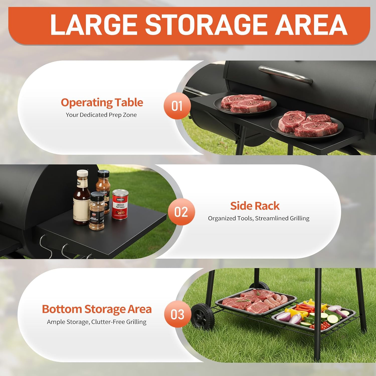 VINGLI Barrel Charcoal Grill with Offset Smoker, Built-in Lifting Carbon Mesh, Large Charcoal Barbecue Smoker Grill Combo for Outdoor Backyard Patio Camping Parties 52 × 20 × 44 inch