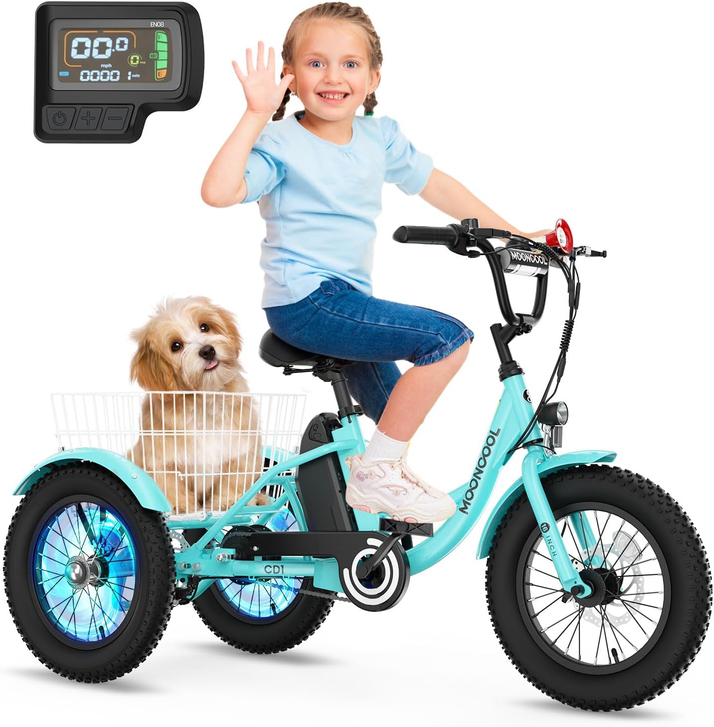 NAIZEA Electric Kids Bike - 16 inch Kids Trike for Boys Girls Age 6-12, e Bike for Children 250W, Kid Balance Bike with Adjustable Seat,Kid's Bikes with Basket, Children Bicycle Multiple Colors