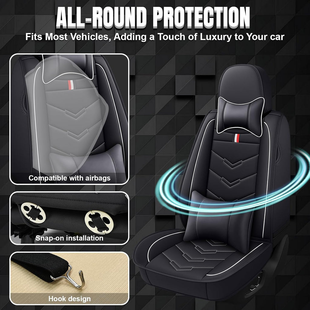 Car Seat Covers Fit for Chevy Traverse 2009-2025, Leather Seat Covers for Car, Waterproof Non-Slip Durable Car Seat Protector(5 Seats with Pillow,Black White)