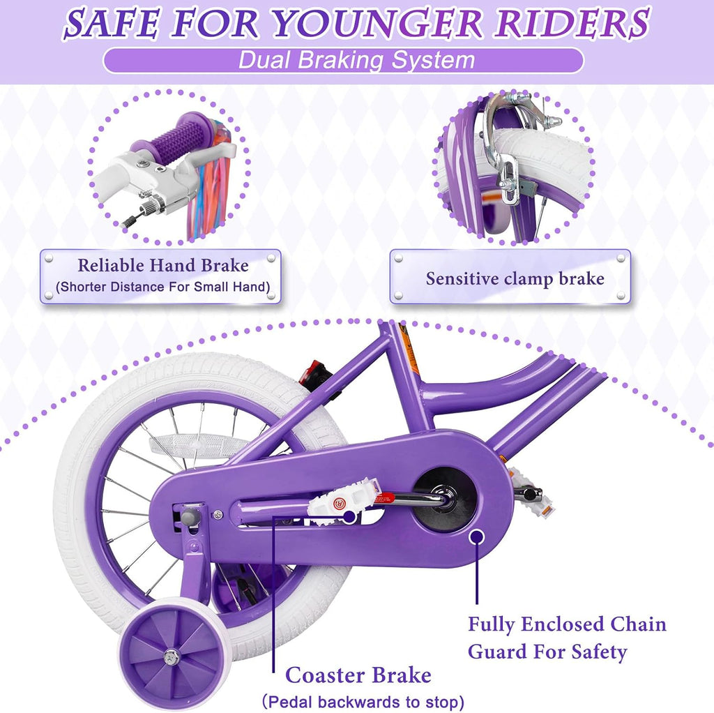 Glaf Toddler Girls Bike 12 14 16 20 Inch Girls Bike with Training Wheels Age 2-12 Years Old Bicycle Kids Bike with Basket and Doll Seat Adjustable Seat
