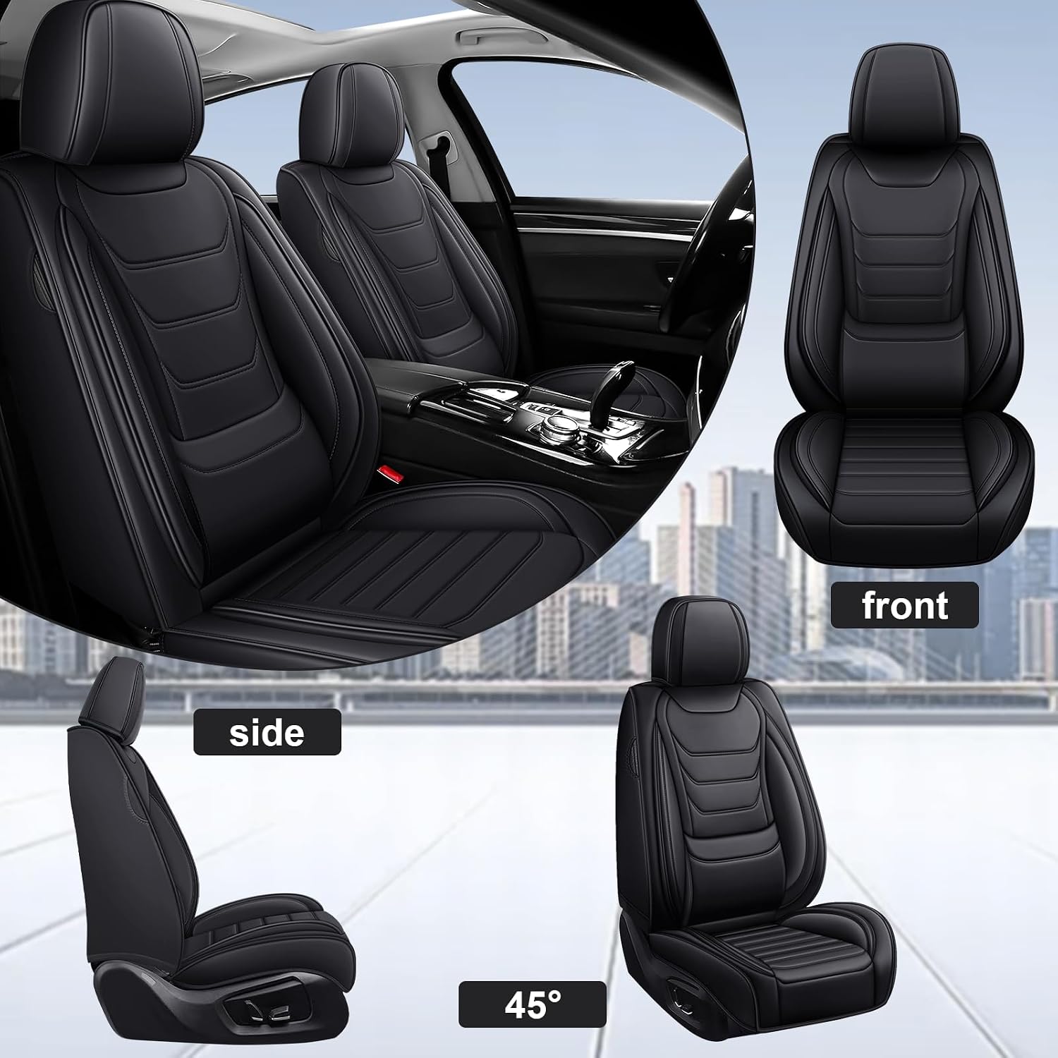 DHAEY Car Seat Covers for Buick Encore GX 2020-2026, Family Seat Covers, Nappa Leather, Wear-Resistant, Anti-Slip, Waterproof, 5PCS Full Set, Black