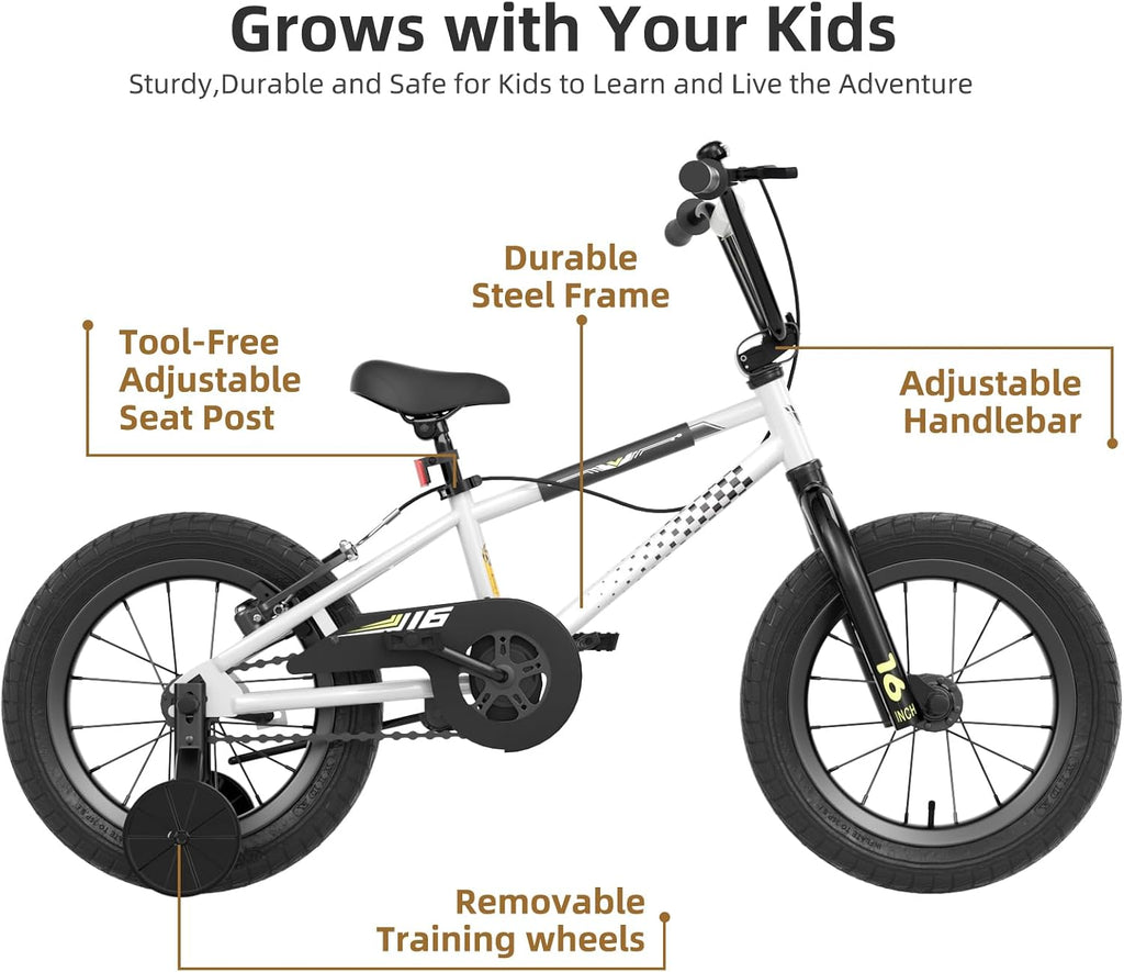 67i BMX Toddler Bike with Training Wheels 12/14/16 Inch Kids Bicycle Boys Girls Age 3-8 Durable Steel Frame Adjustable Seat Coaster Brake Bicicleta para Niños