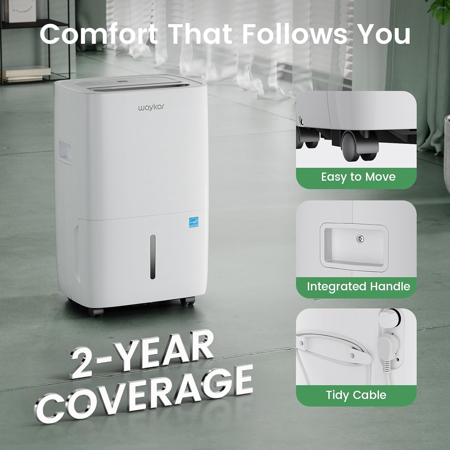 Waykar 80 Pints 2025 Energy Star Dehumidifier for Spaces up to 5,000 Sq. Ft for Basement and Home, Large Room with Drain Hose and 1.14 Gallons Water Tank