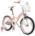 BABY JOY Girls Bike, 12' 14' 16' 18' Kids Bike for 3-8 Years Old with Training Wheels, Adjustable Seat & Handlebar, Handbrake & Coaster Brake, Children Bicycle