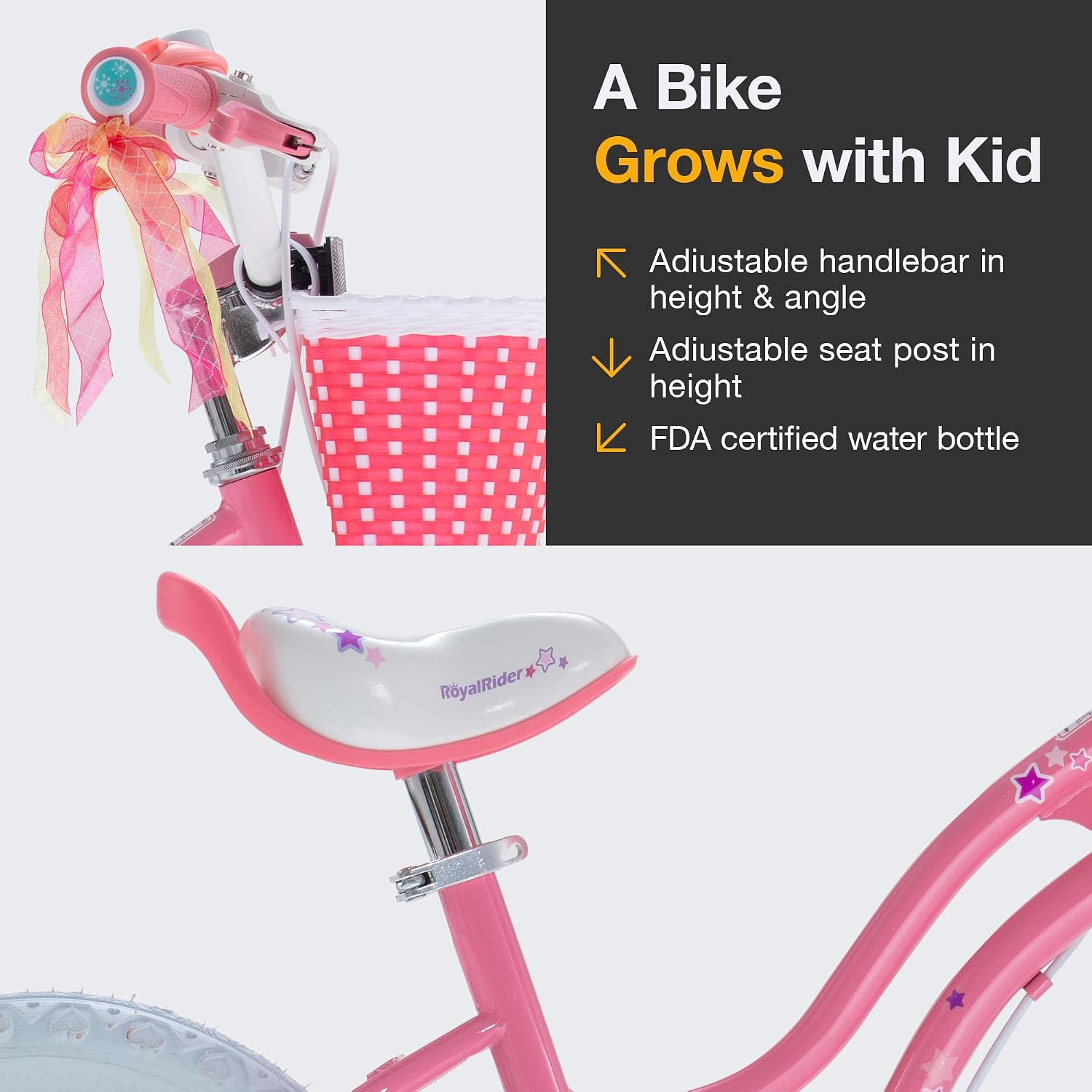 RoyalBaby Girls Bike, Stargirl EZ Kids Bike Balance and Pedal Bicycle with Basket and Dual Handbrake, 12 14 16 18 Inch Toddlers to Big Kids 3-8 Years, Multiple Colors